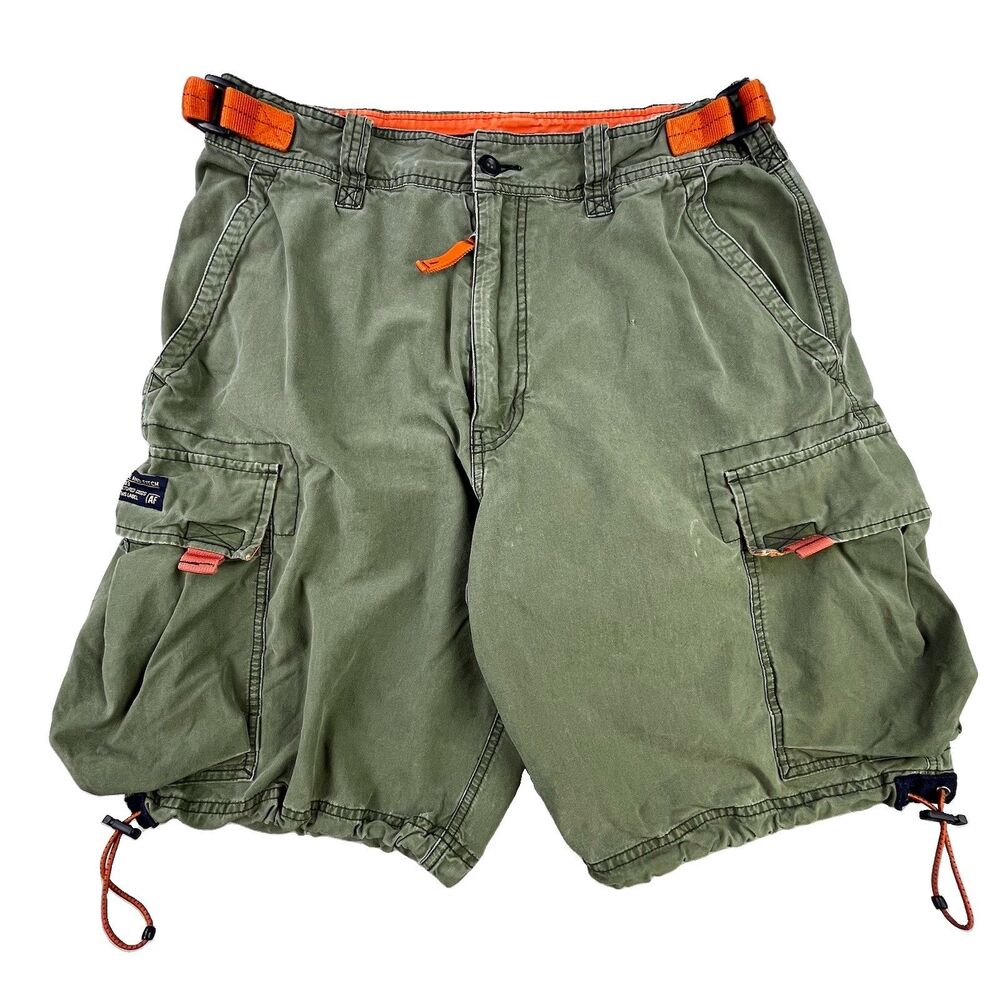 VTG Abercrombie Fitch Paratrooper Cargo Shorts Men's S Olive Green Belted Y2K